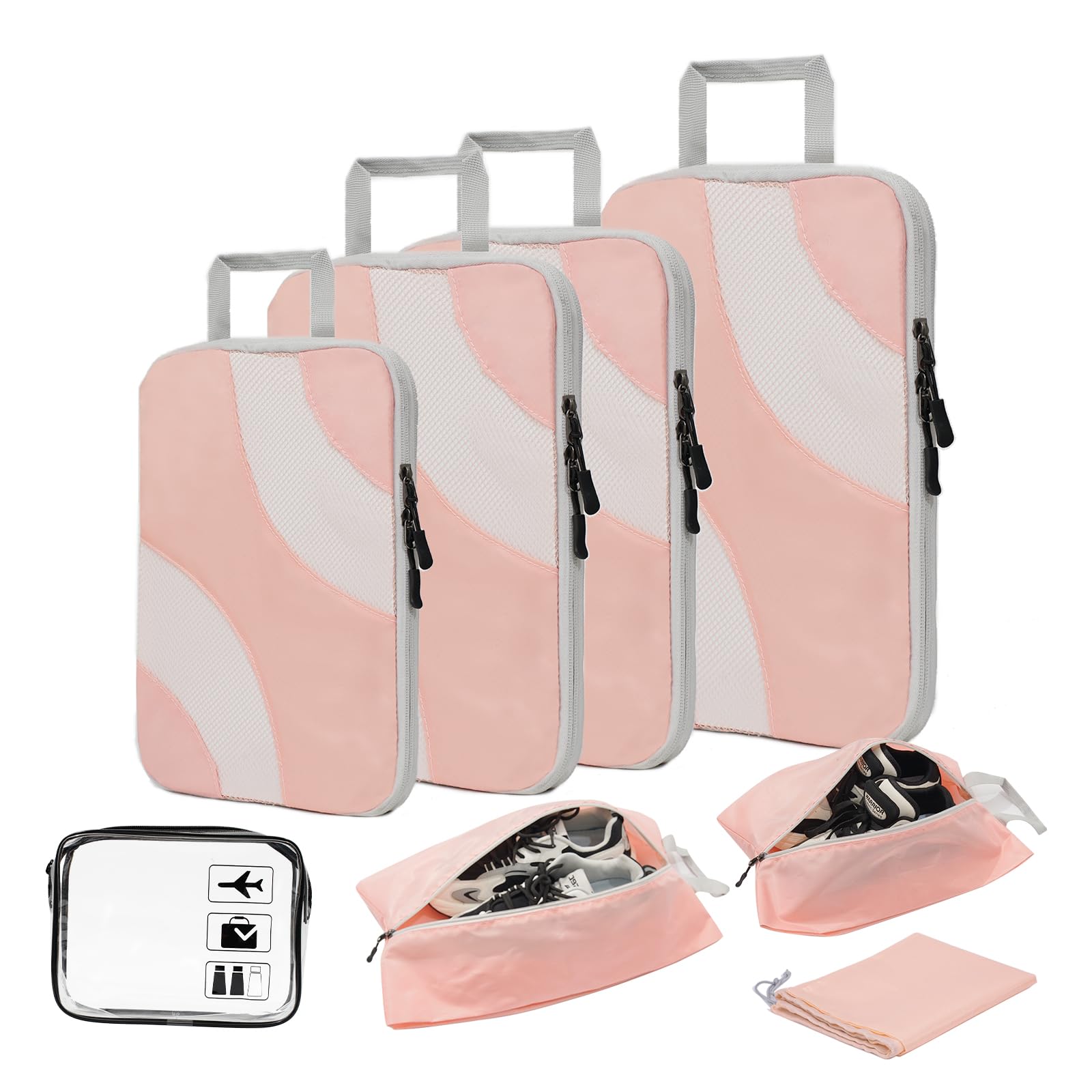 Lightweight Compression Packing Cubes for Travel with See Through Mesh - 8 Set Packing Cubes for Suitcases, Luggage Suitcase Organizer Bags Set for Travel Essentials