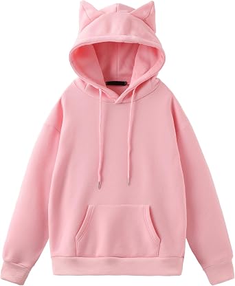 Harajuku Y2K Womens Cute Pink Hoodie Cat Ear Kawaii Pullover Loose Size Top
