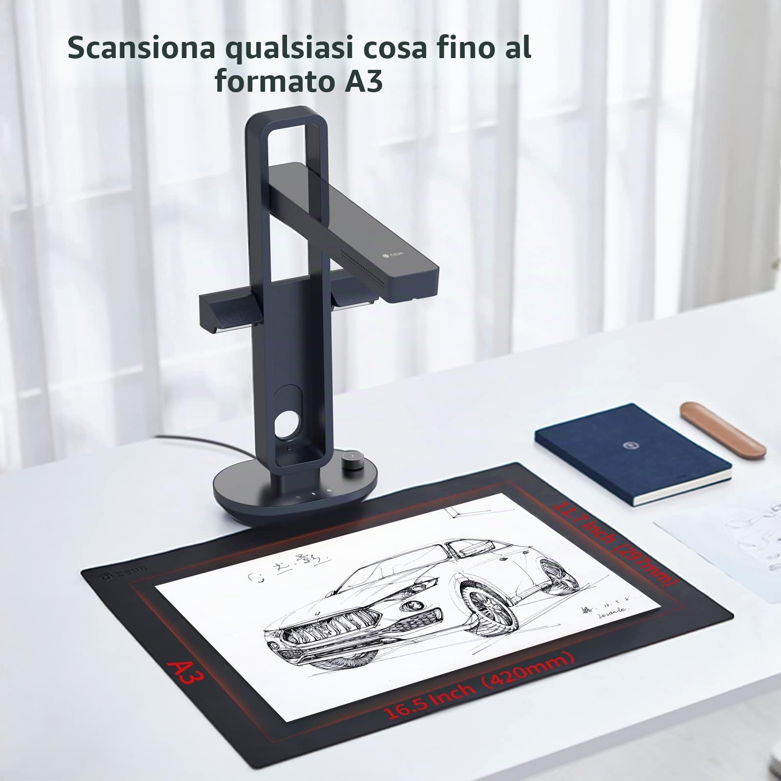 CZUR Aura Pro Scanner per Documenti, Scanner per Libri Document Camera Scanner Portatile ad Alta Definizione Formato Scanner A3&A4 con 14 MP AI Tecnologia OCR 180+ Lingue per Windows Mac