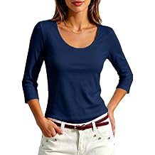 Meetrendi Women 3/4 Sleeve Scoop Neck Top Cotton Slim Fit Basic T-Shirt