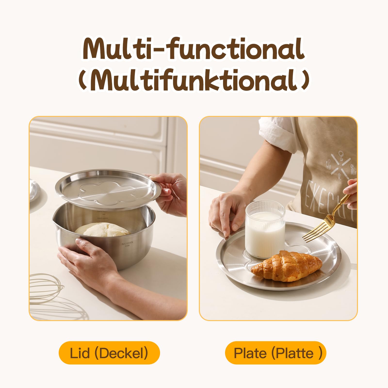 Juego de 3 cuencos de acero inoxidable, cuenco colador de acero inoxidable 18/8 para enjuagar arroz, ensaladas y masa, ideal para preparar alimentos, apto para el lavavajillas