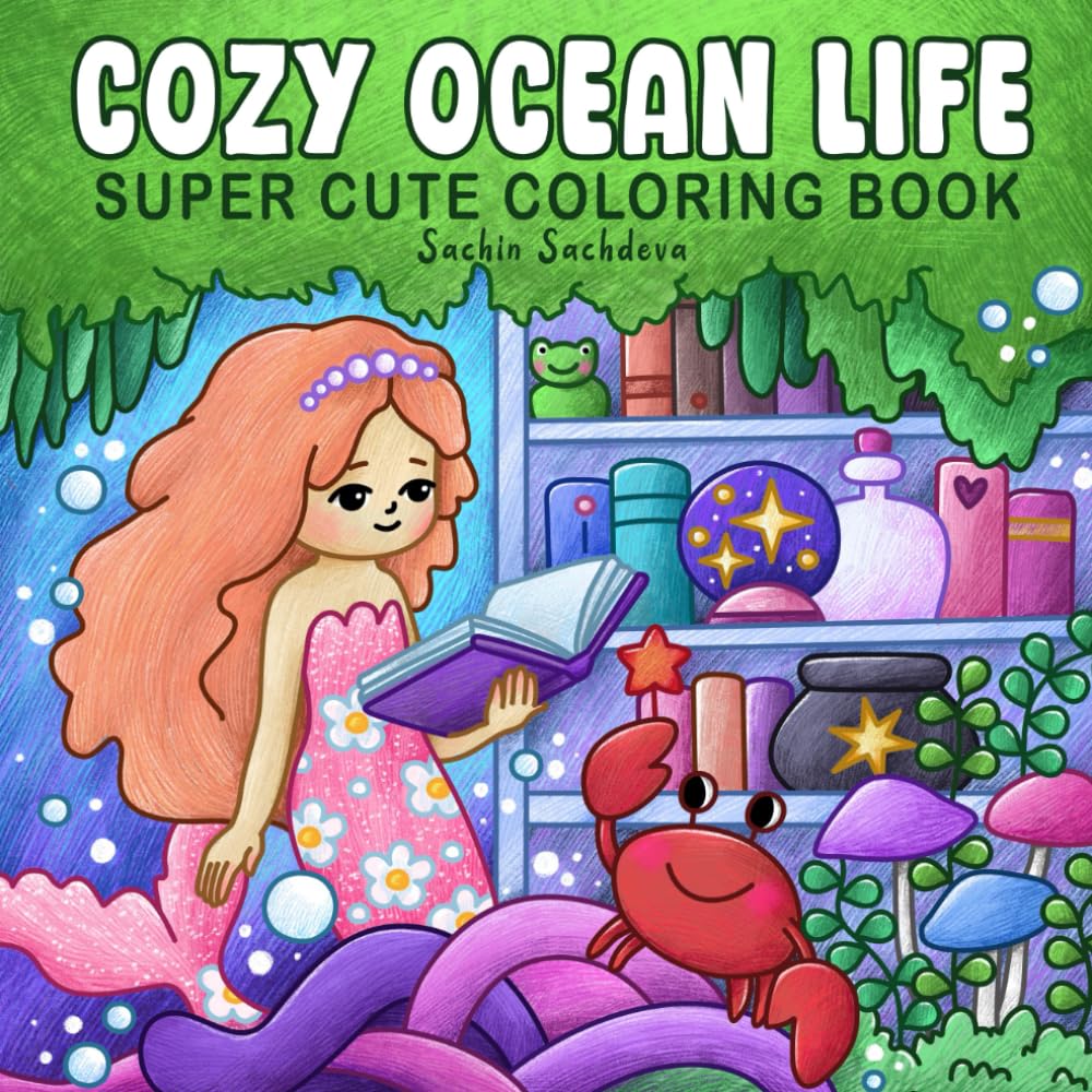 Cozy Ocean Life: Super Cute Coloring Book for Adults and Teens featuring Mermaids, Sea Creatures, Cute Animals and Underwater Scenes (Super Cute and Cozy Coloring Book)