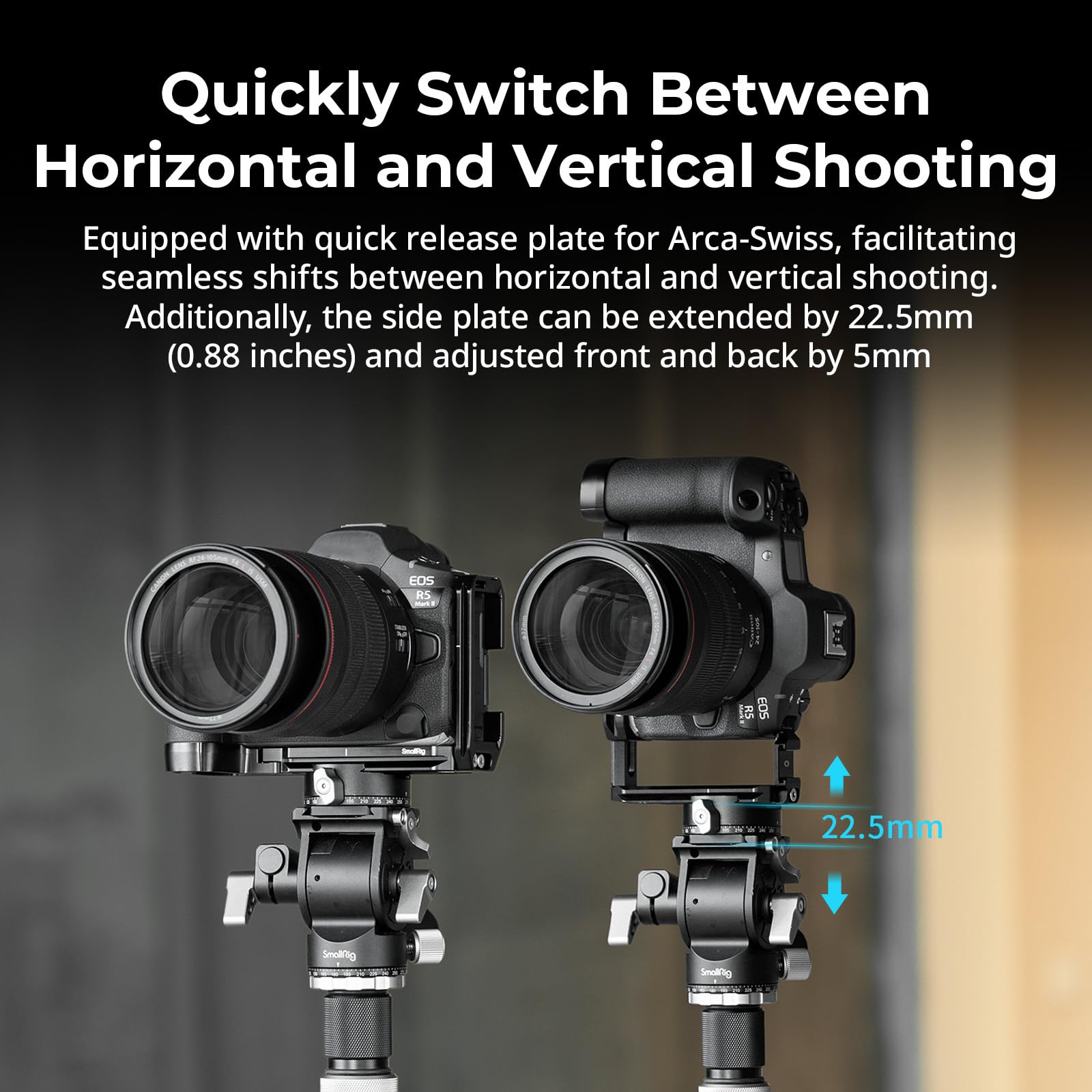 SMALLRIG Uchwyt L do Canon do EOS R5 Mark II, poziome i pionowe zdjęcia, płytka w kształcie litery L z otworami gwintowanymi 1/4"-20 wbudowana płytka szybkiego zwalniania do aparatów Arca-Type - 4983
