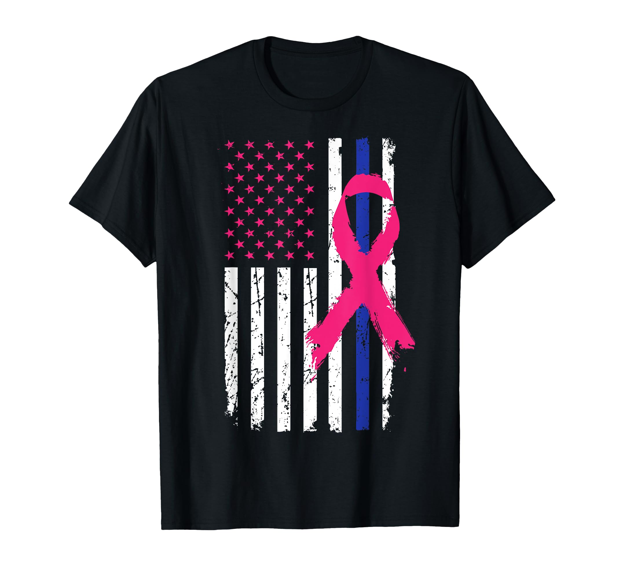American Police Flag Cool Breast Cancer Awareness Gift T-Shirt for Women Kids Men