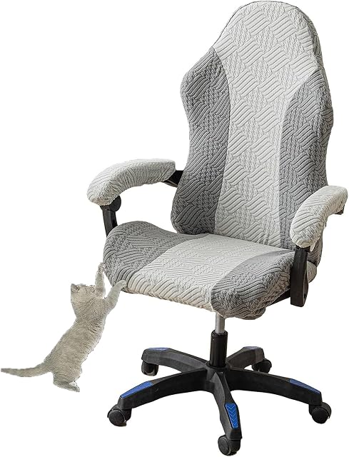 JUMXSRLE Gaming Chair Cover, 4pc/Set Office Chair Cover Stretchable with Armrest Covers, Cat Scratch Proof, Gaming Chair Slipcover for Leather Computer Reclining Racing Ruffled Gamer Chair Protector