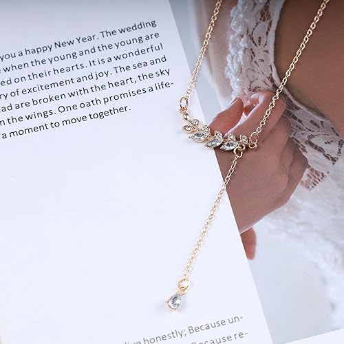 Miniatura 4 de Collar vintage de hoja de cristal con colgante de diamantes de imitación de oro, collar de lágrima de cristal, hoja de circonita en Y, collar de