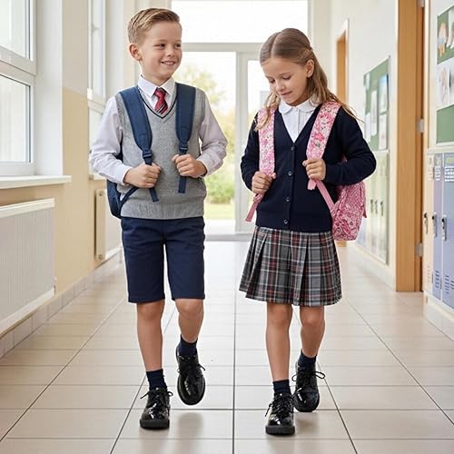 Miniatura 2 de DADAWEN Zapatos de uniforme escolar con cordones para niños y niñas, cómodos zapatos de vestir Oxford (bebéniño pequeñoniño grande)