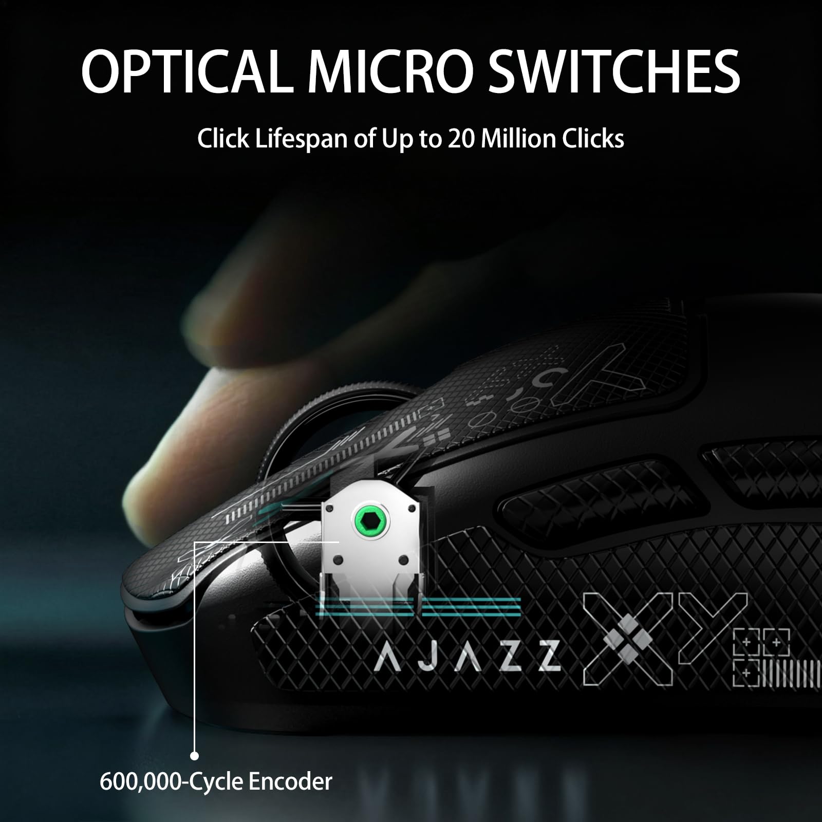 A.JAZZ AJ159V2MC Ratón Gaming Inalámbrico Tri-Modo BT/2.4G/Tipo-C Cableado, Sensor PixArt 3311 24,000 dpi, 54G Ultraligero, Batería Intercambiable, Grip Tape, PC/Mac/Portátil-Negro