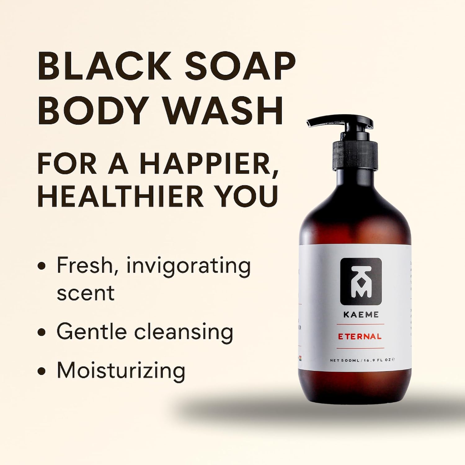KAEME.COM ETERNAL African Black Soap Body Wash-Deep Cleansing & Moisturizing With Natural Antioxidant,Antifungal Hydrating Formula for Sensitive, Acne-Prone Skin,Sulfate,Paraben Free(500mL /16.9Fl oz)