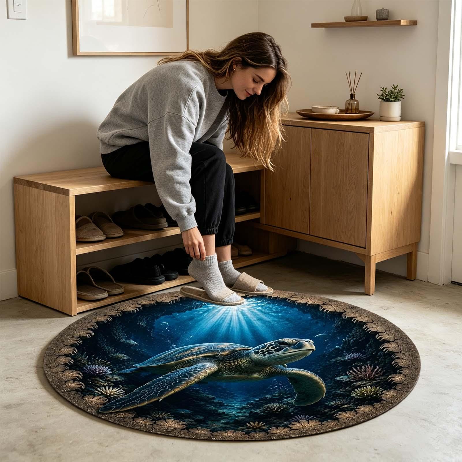 Alfombra Bajo El Mar Antideslizante Suave de Animales Marinos con Ilusión
