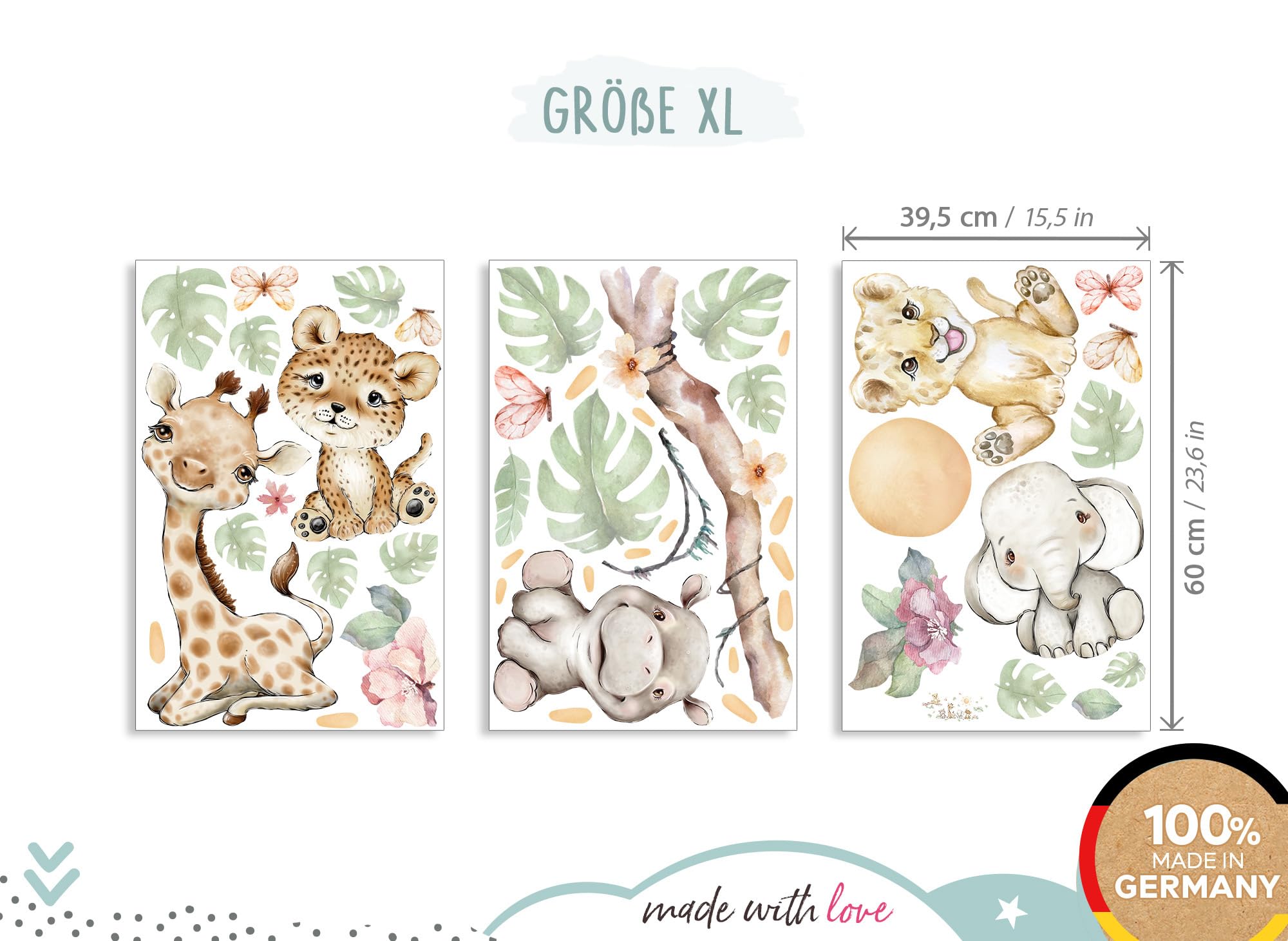 Little Deco Tatuaż ścienny zwierzęta safariowe żyrafa słoń DL5077 XL