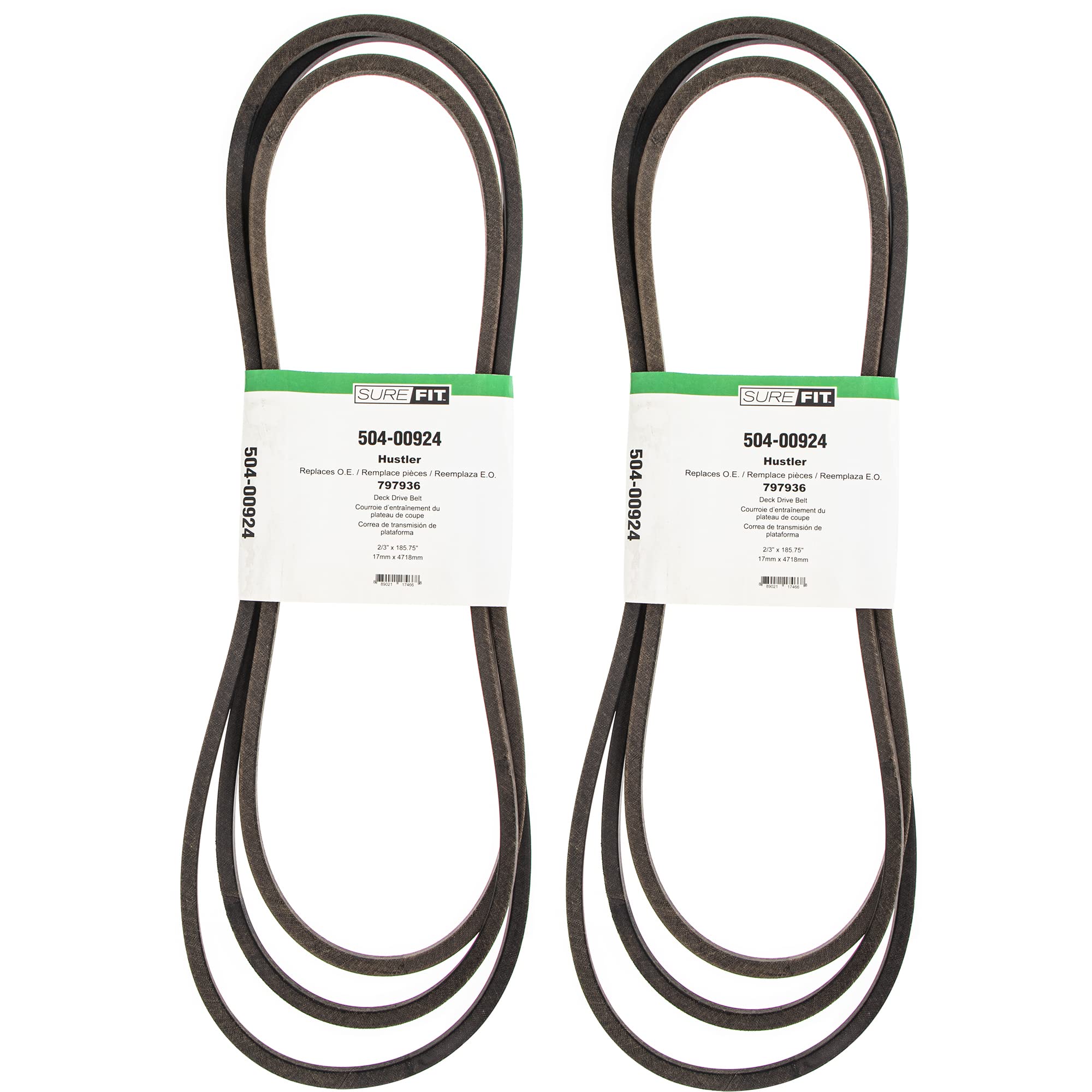 SureFit Deck Drive Belts Replacement for Hustler 797936 66" Cut Super Z XR7 Zero-Turn Lawn Mowers 2 Pack