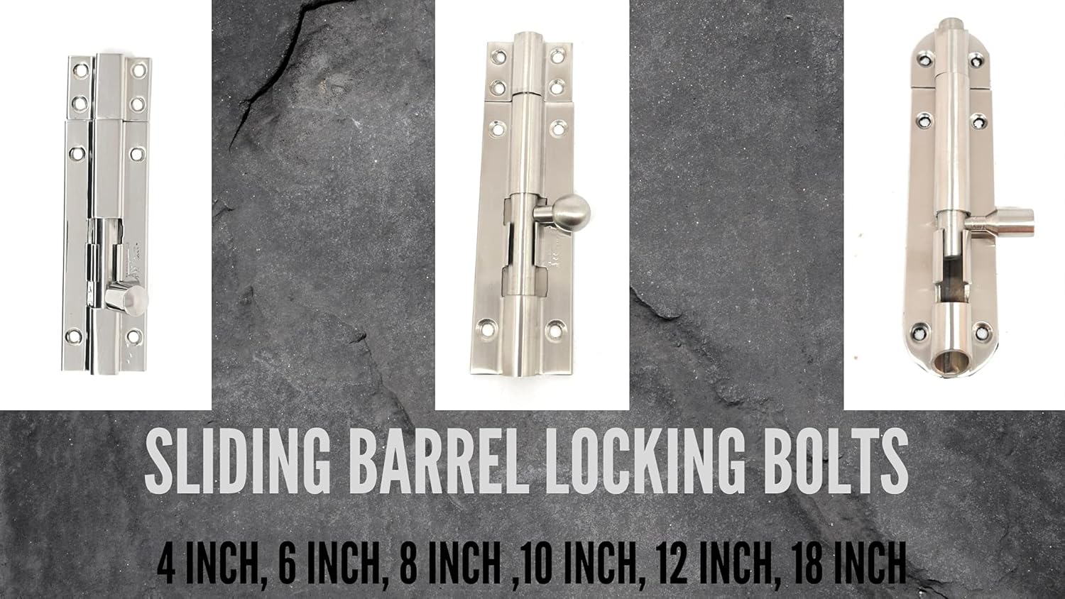 ssiskcon 10 mm x 8" inch Interior Sliding Latch Barrel Bolt Stainless Steel Long Door Silver Latch Slide Lock Round Knob Mirror Polished Defender Security Cane Bolt - Pack of 1