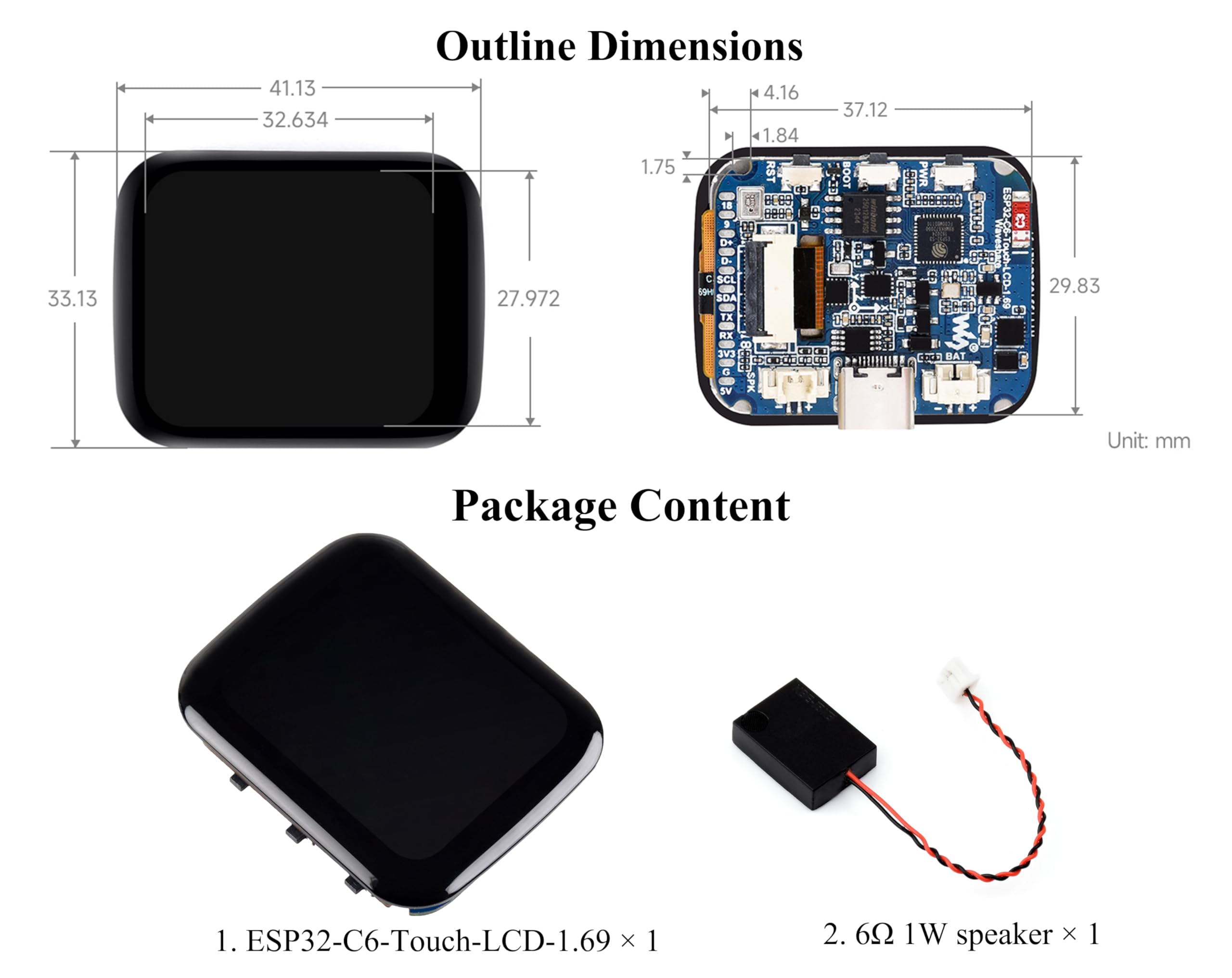 ESP32-C6 1.69inch Touch LCD Development Board, ESP32 with Display 240×280 Pixels, Supports Wi-Fi 6/BLE 5, 160MHz RISC-V Processor, SPI Interface, AI Speech, Support AI Voice Interaction, with Speaker
