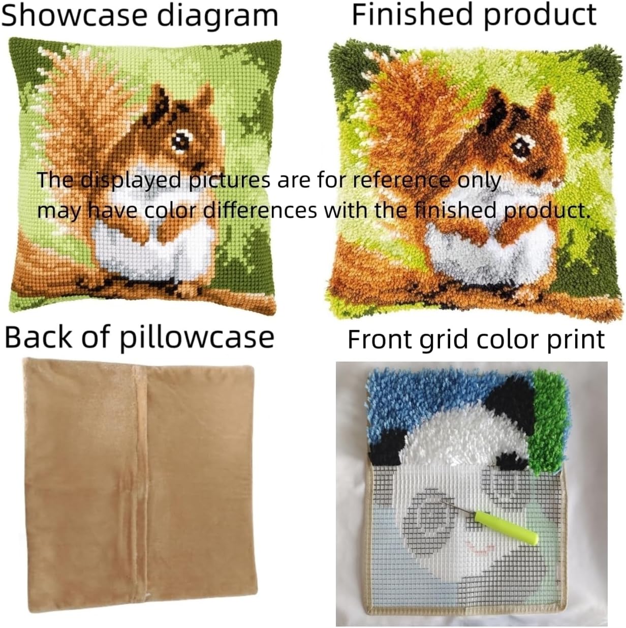 Kitquiver Latch Hook Pillow kit Bear Animal Stamped Pillow Latch Hook kit Wild Animals DIY Throw Pillow Cover, Sofa Cushion Cover with Printed Canvas for Beginners Adults Pre-Printed Pattern 43x43cm