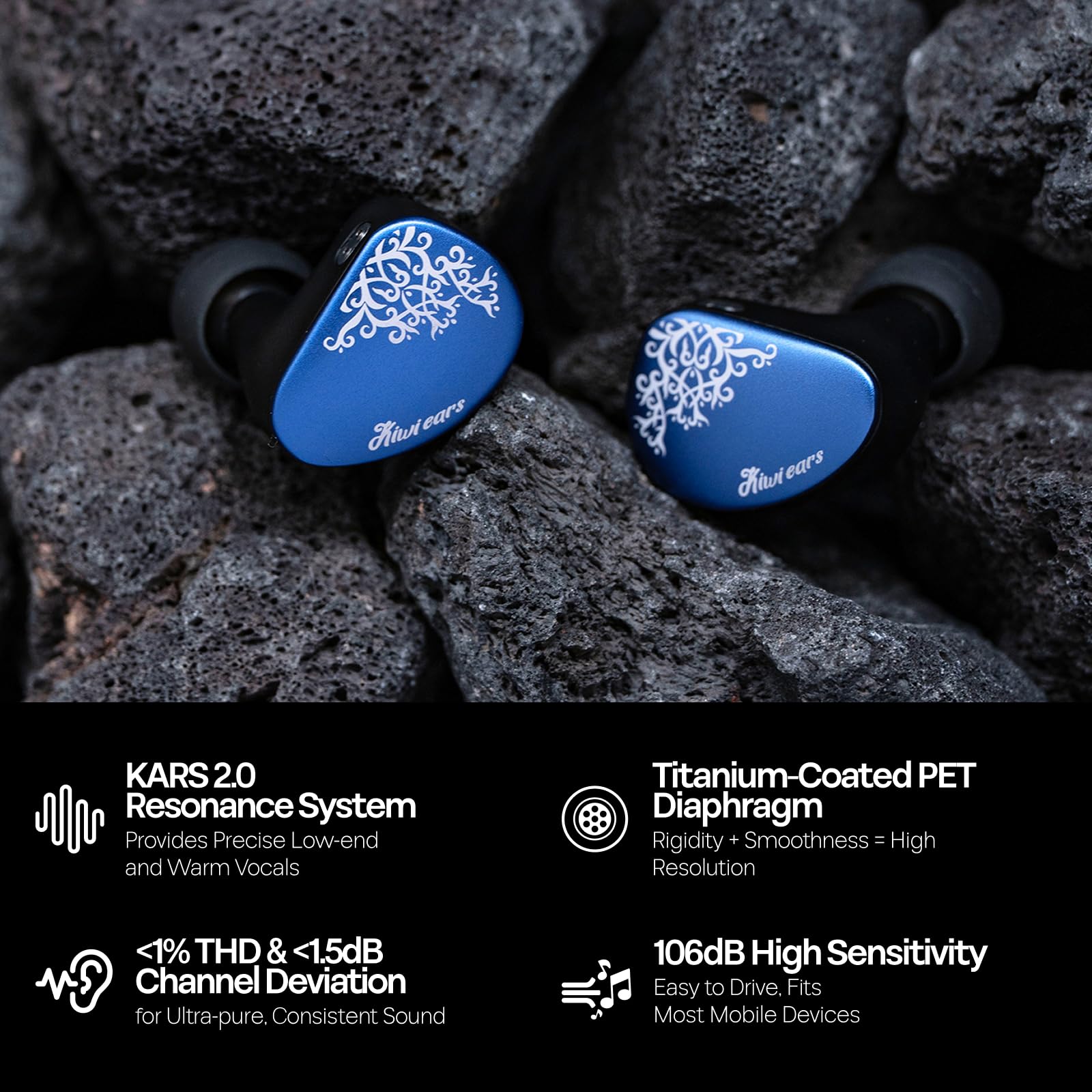 Linsoul Kiwi Ears Cadenza II 10 mm tytanowy przetwornik douszny, przewodowe słuchawki douszne HiFi z KARS 2.0, precyzyjna równowaga tonów, aluminiowa płytka czołowa CNC dla muzyków (Blue)