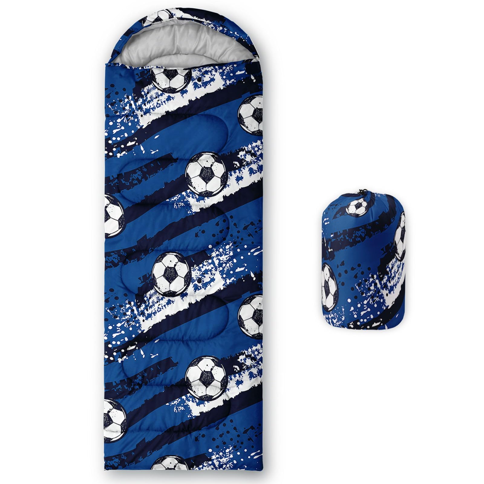 Kids Sleeping Bags Boys Colorful Football Theme Printed Lightweight Warm Portable Outdoor Indoor Waterproof Cold Resistant Sleeping Bag for Camping Hiking