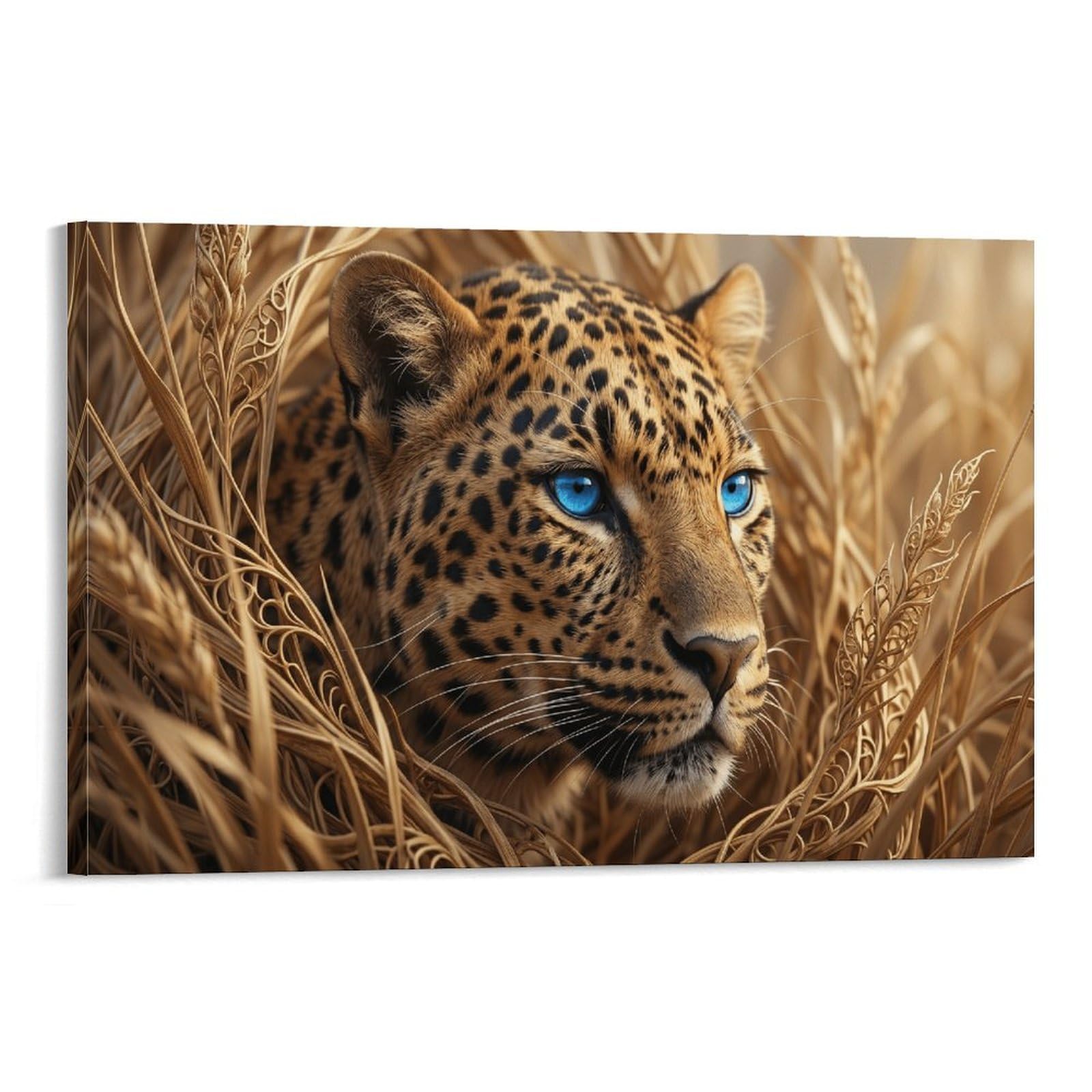 XPASHIQWC Blue‑Eyed Leopard Wall Decor Poster Golden Grass Canvas Prints Picture Modern Canvas Wall Art Picture Wall Hanging for Home Decorations 24x36inch(60x90cm)