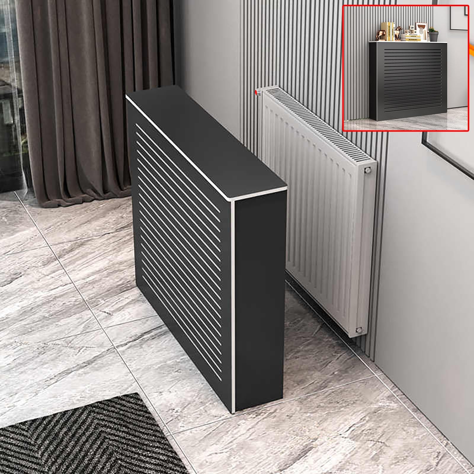 Cubre radiador de madera blanca de 70x80x20 cm para el suelo del salón y dormitorio