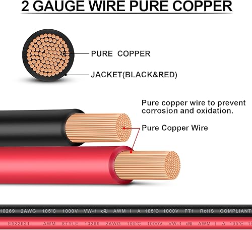 Miniatura 11 de iGreely - Cables de batería de calibre 4 para inversor de corriente con lengüetas de 5/16 pulgadas para panel solar, motocicleta, caravana y marina