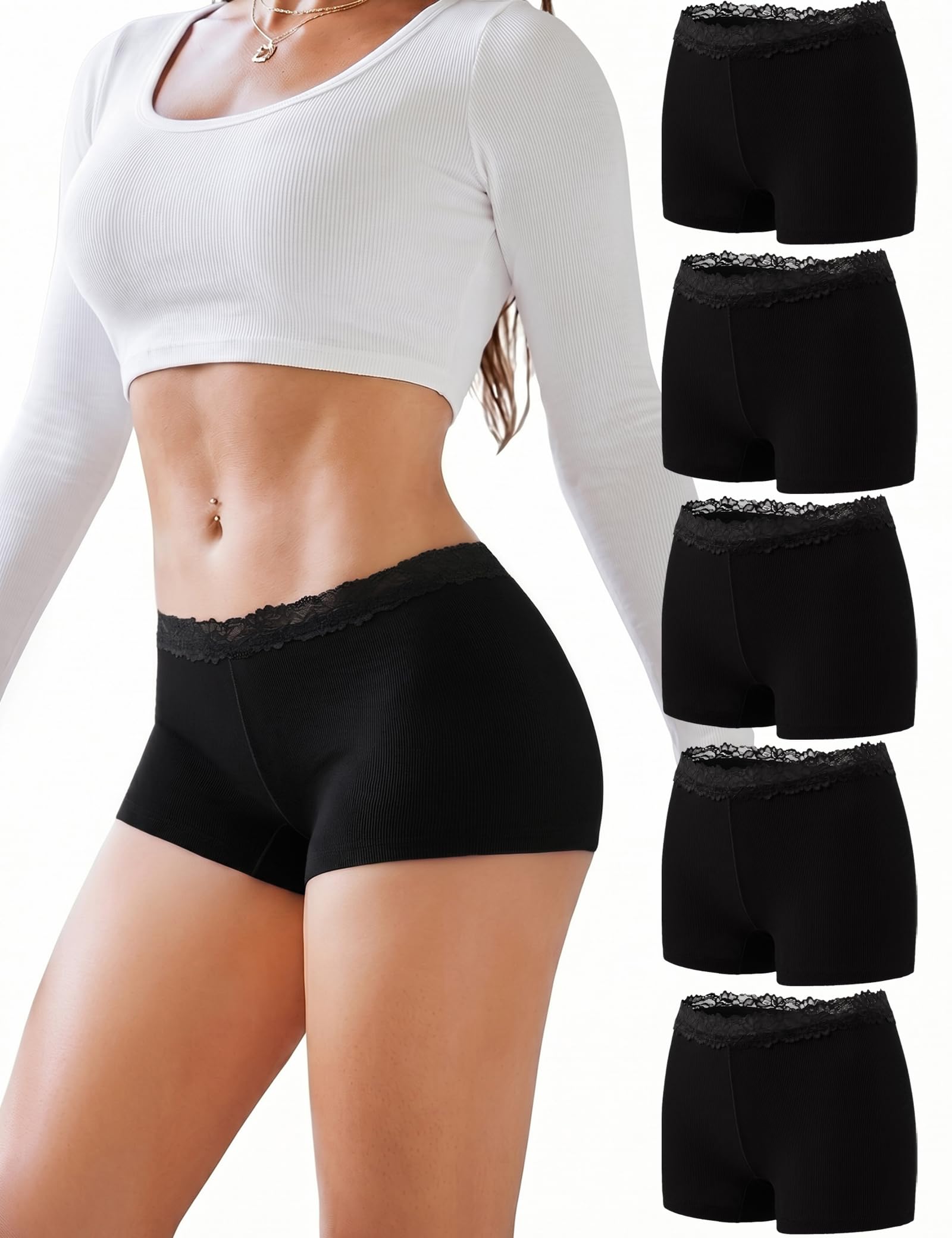 Briyat Boxershorts Damen Baumwolle Spitzen Unterhosen Frauen Bequeme Baumwoll Unterwäsche Damen Atmungsaktive Hipster Panties Shorts Mehrpack