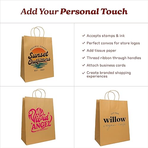 Miniatura 51 de PTP BAGS Bolsas Jr. Mart blancas de 13 x 7 x 13 pulgadas, bolsas de papel blanco con asas [paquete de 250] para regalo de papel kraft reciclable