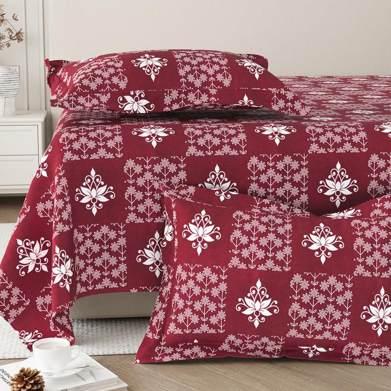 Queen Size Bedsheet with 2 Pillow Covers|130 GSM Micropeach Floral | Super Soft Wrinkle Resistant Shrink Resistant & Colour Fade Resistant Bedding Set Diamond (90x100 inch,Dark Red)-image-13