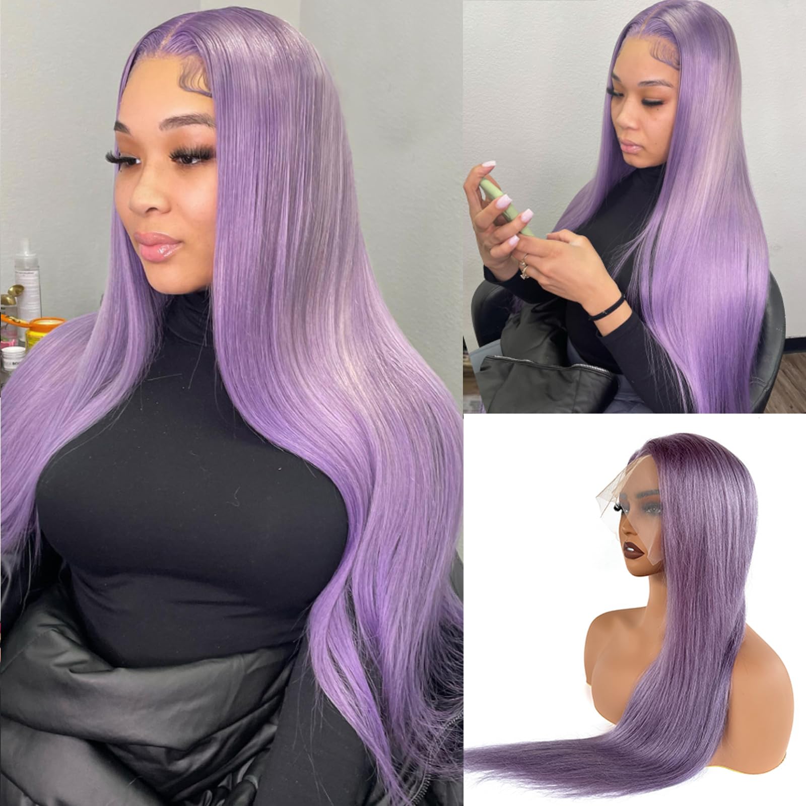 Smavida Purple Lace Front Wigs Human Hair 150% Density 13x4 HD Lilac Lace Front Wigs Human Hair with Baby Hair Wear and Go Straight Purple Wigs Pre