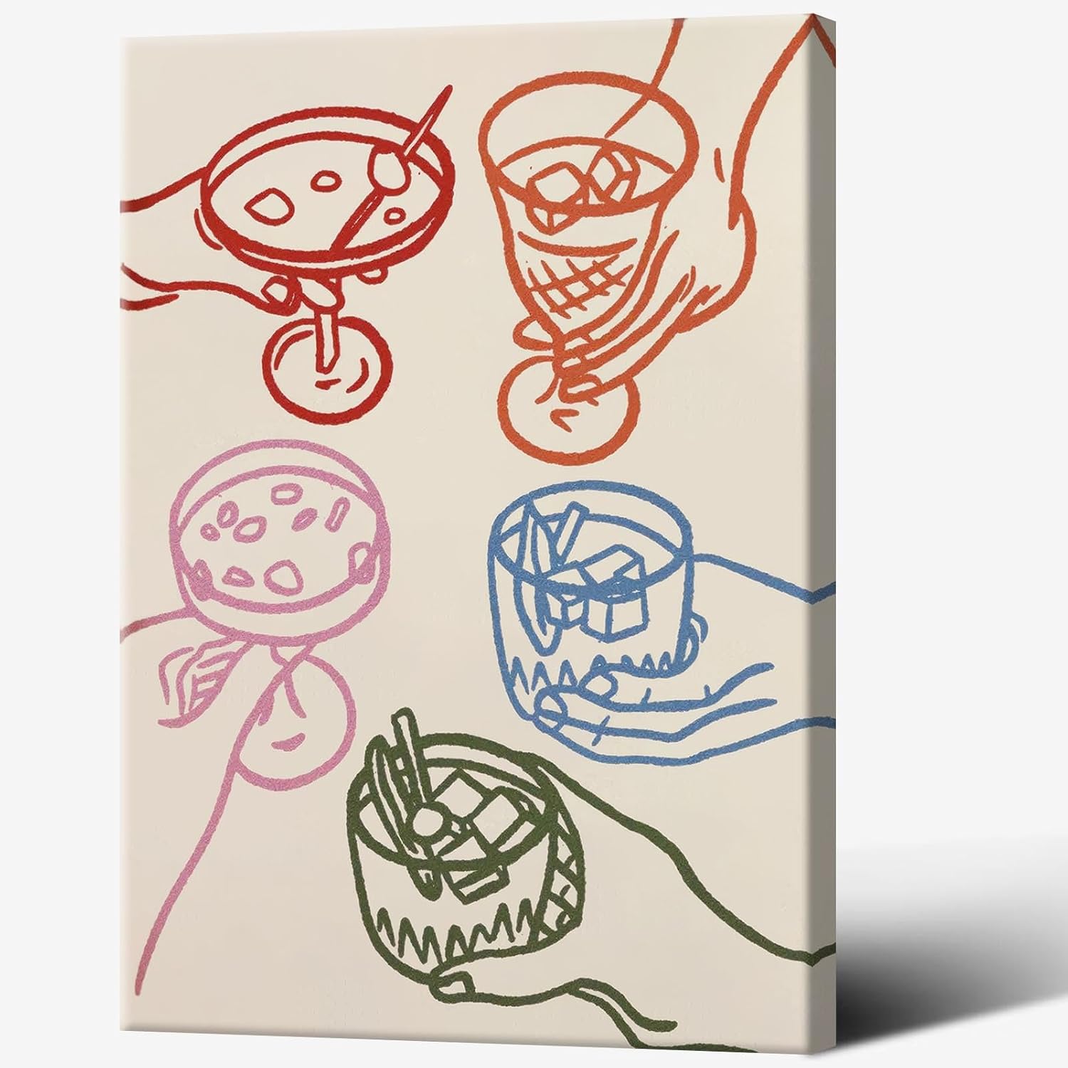 Vintage Wine Wall Art Alcohol Drink Cheers Poster Colorful Sketch Glasses Drinks