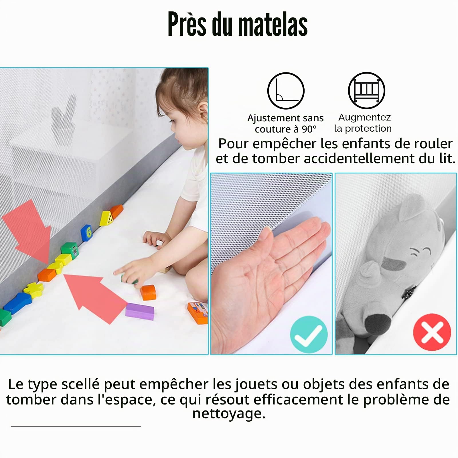 HENGMEI Barrière de lit 180 cm - Barrière de sécurité - Protection anti-chute - Réglable en hauteur - Pour le levage vertical des bébés et des enfants - Gris, petit ourson