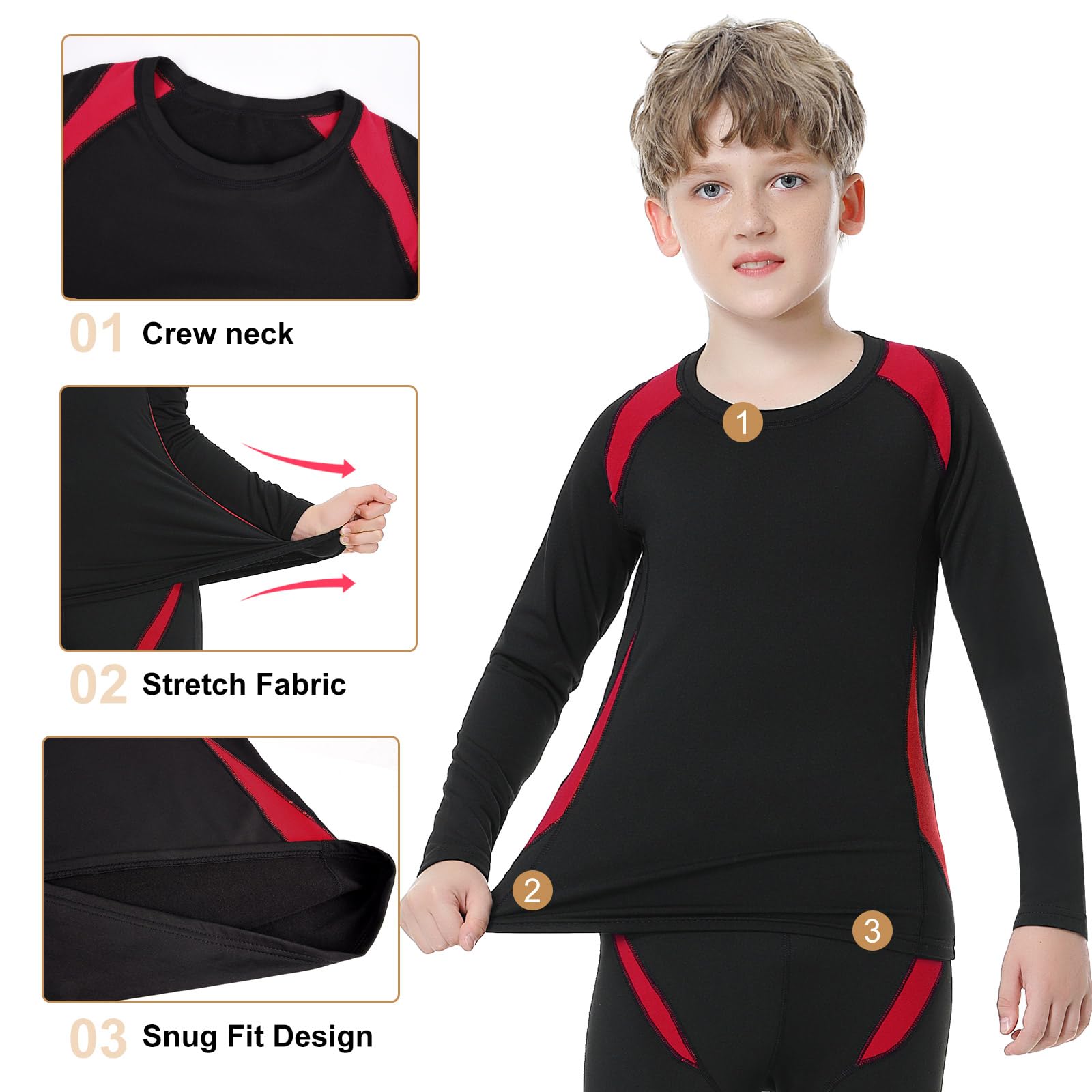 Xnova Intimo Termico Bambino 115-165cm, Biancheria Intima Set Maglia e Pantaloni, Traspirante Riscaldante Base Layer Set Intimi Funzionale per Sonno Corsa Sci Calcio