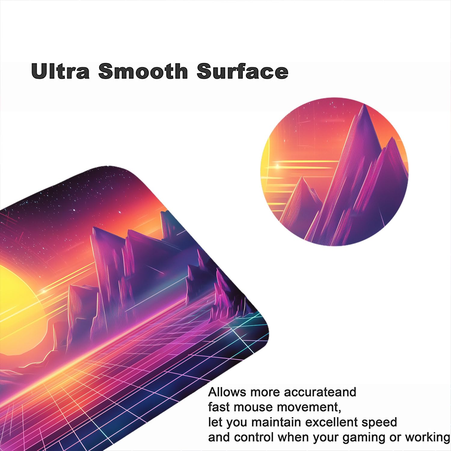 Arcade Horizon Gaming Mouse Pad 80s Neon Estetica Retro Sun Mountains Tappetino per mouse da gioco esteso con bordo cucito Base antiscivolo Grande Mouse Pad 80 x 30 cm Ufficio Home Decor per donne e
