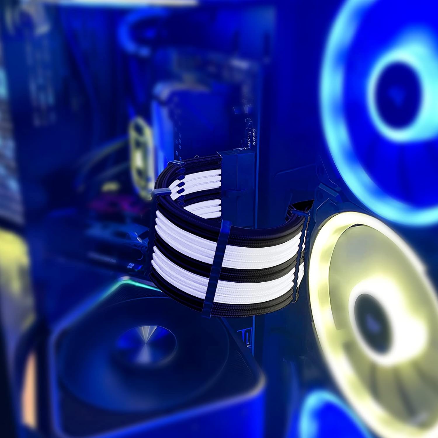 Funtin Mod Sleeved Cable, White Black Power Supply Cable Extension Kit, 24PIN ATX, 4+4 PIN EPS, Dual 6+2 PIN PCIE