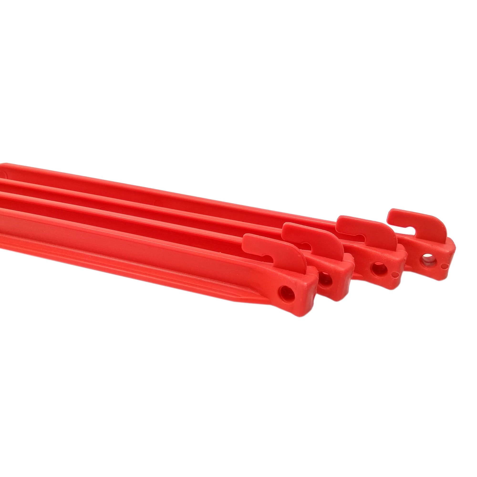 ToCi Plastikowe śledzie do namiotu o długości 30 cm, śledź z haczykiem i pętelką w kolorze czerwonym.