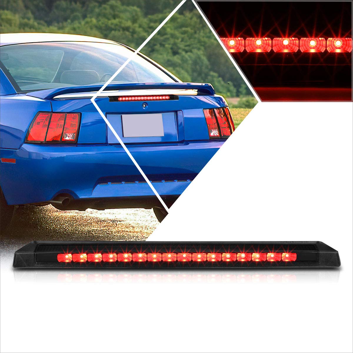 LED 3rd Third Brake Light Compatible with Ford Mustang 99-04,Rear Center Stop Lamp Tail Light(Smoke Tinted Lens)