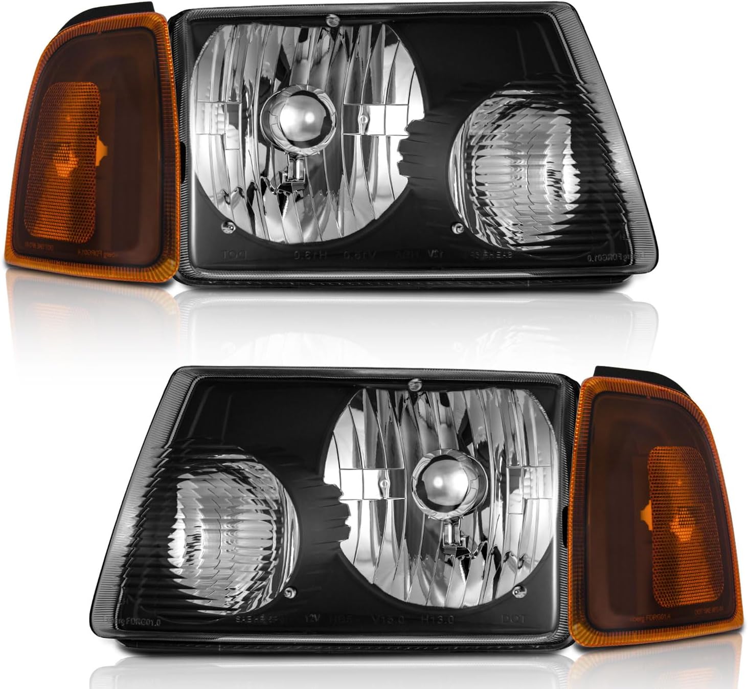 WEELMOTO for 2001-2011 ford Ranger Headlights Assembly,Headlamp Replacement for 01-11 ford Ranger Black Housing Amber Reflector Left+Right Pair Set