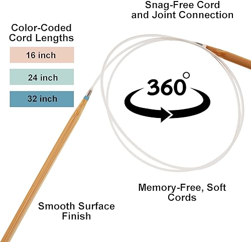 Miniatura 10 de Clover PRO Takumi - Aguja circular de bambú de 16 pulgadas, tamaño 1 de EE. UU. (0.089 in), incluye 10 marcadores de puntada Artsiga Crafts 3301