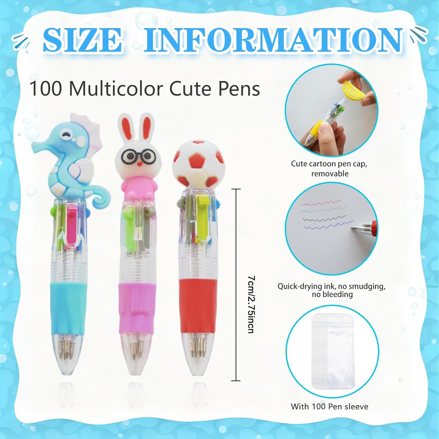 TOEMUR 200 PCS Multicolor Pen Set – 100 Cute Pens Bulk with 100 Pen Bags, Fun Pens for Party Favors, Christmas, Birthday, Kawaii Stationery for Student Prizes, Gifts Bulk for Friends