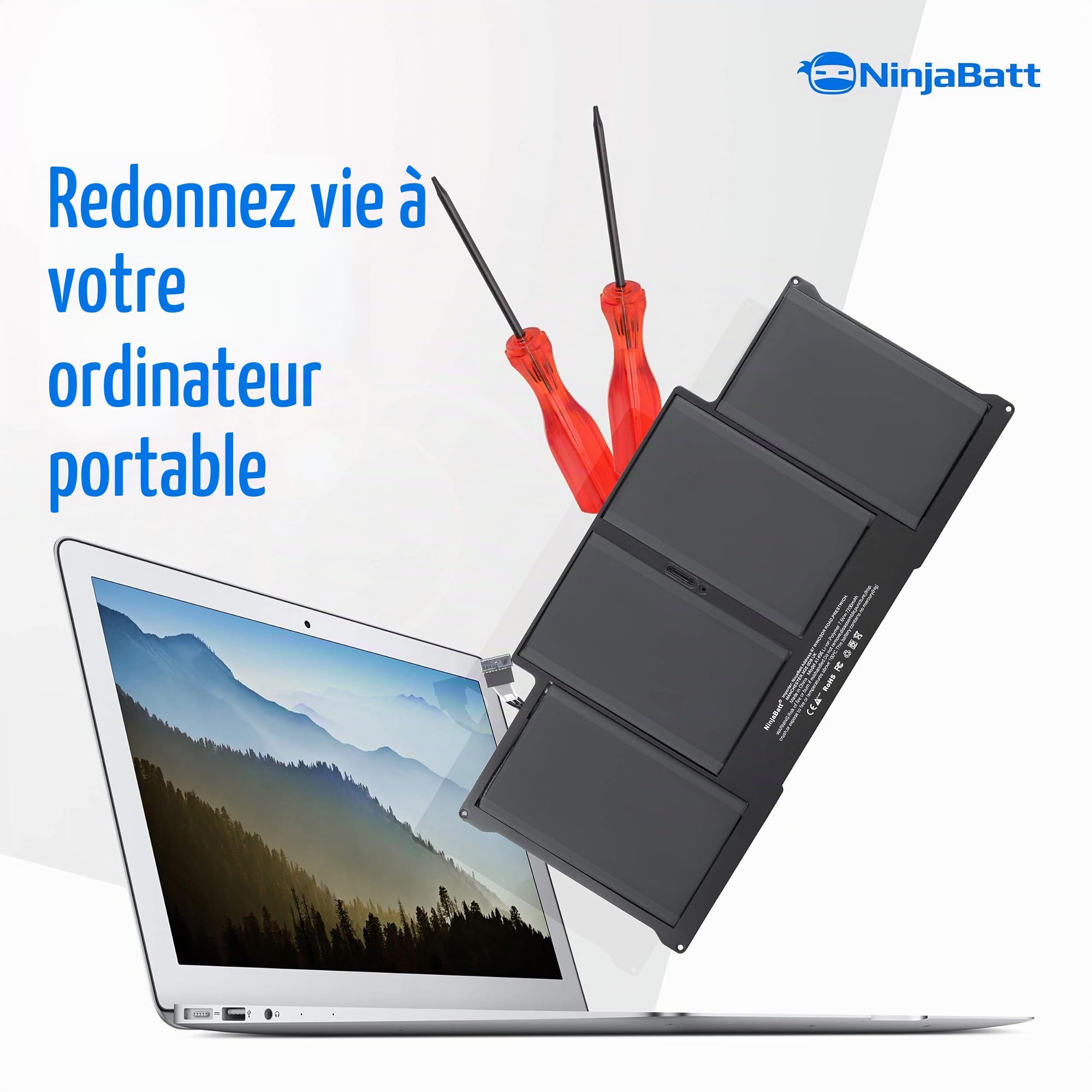 NinjaBatt Batterie pour MacBook Air 13" A1466 A1496 A1369 A1405 A1377