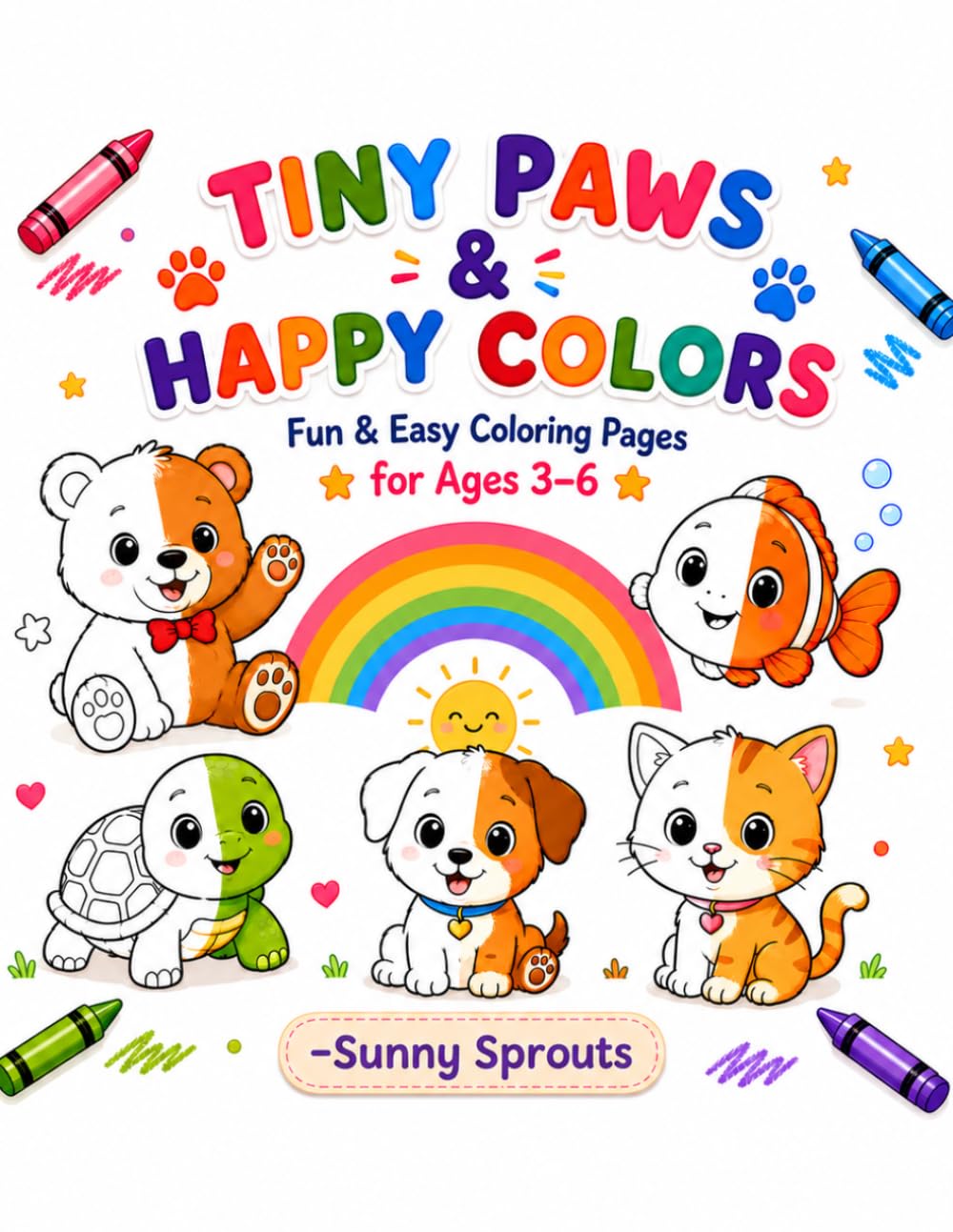 Tiny Paws & Happy Colours: Fun & Easy Animal Coloring Book for Toddlers Ages 3–6