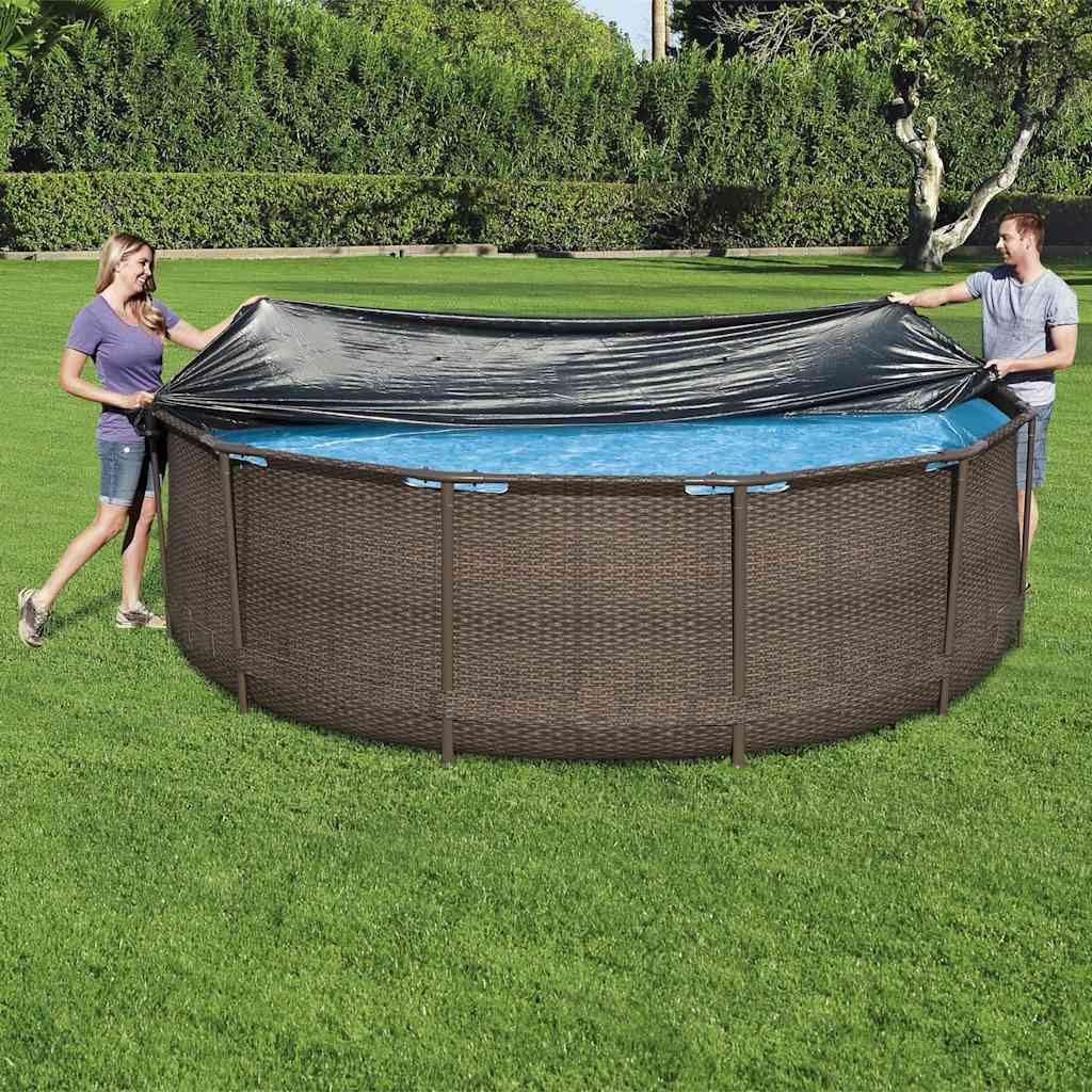 Couverture de Piscine Hors Sol 366 cm en PVC Anthracite avec Cordes et Trous de vidange pour Protection Contre Feuilles débris algues réduction des coûts d'entretien adaptée aux modèles