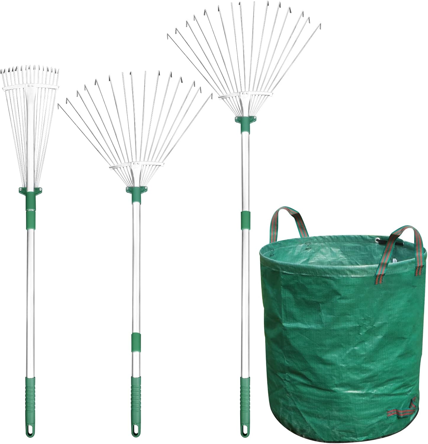 GARTOL Adjustable Garden Leaf Rake, 56 Inch Telescopic Rake with Expandable Metal