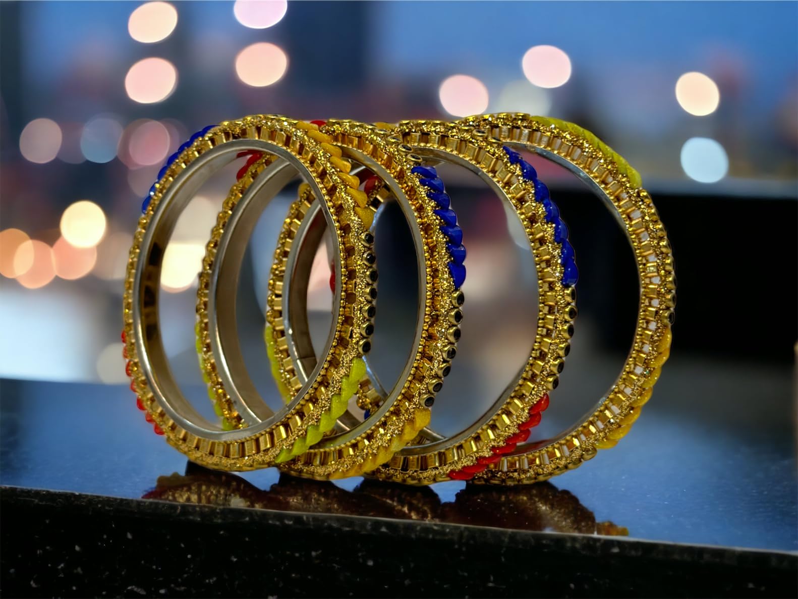 Golden LCD Zirconia Stone Work Bridal Brass Bangle Set