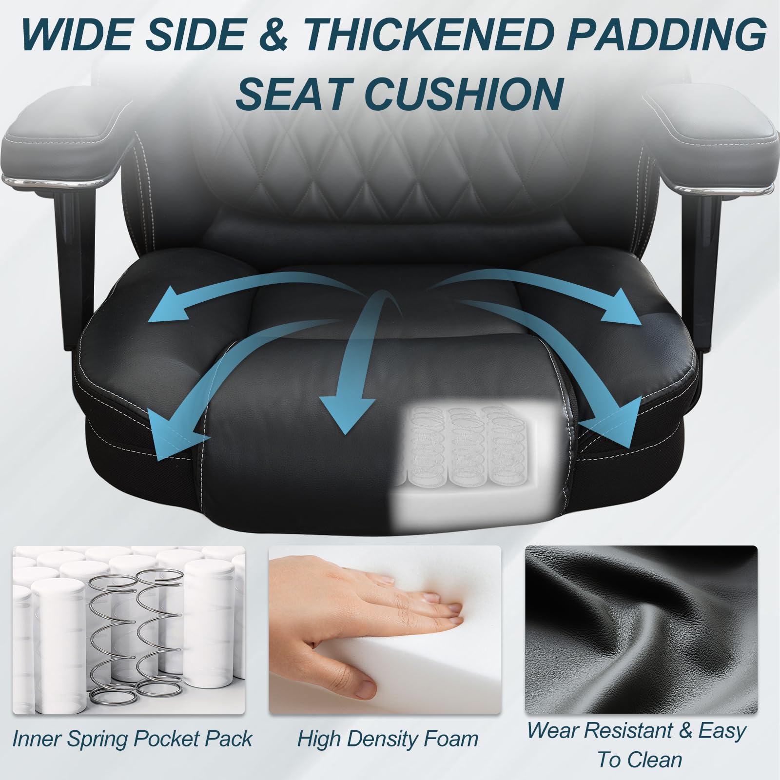 Big and Tall Office Chair 650lbs Heavy Duty Office Chairs with Dual Rubber Wheels Extra Wide Desk Chair — view 5