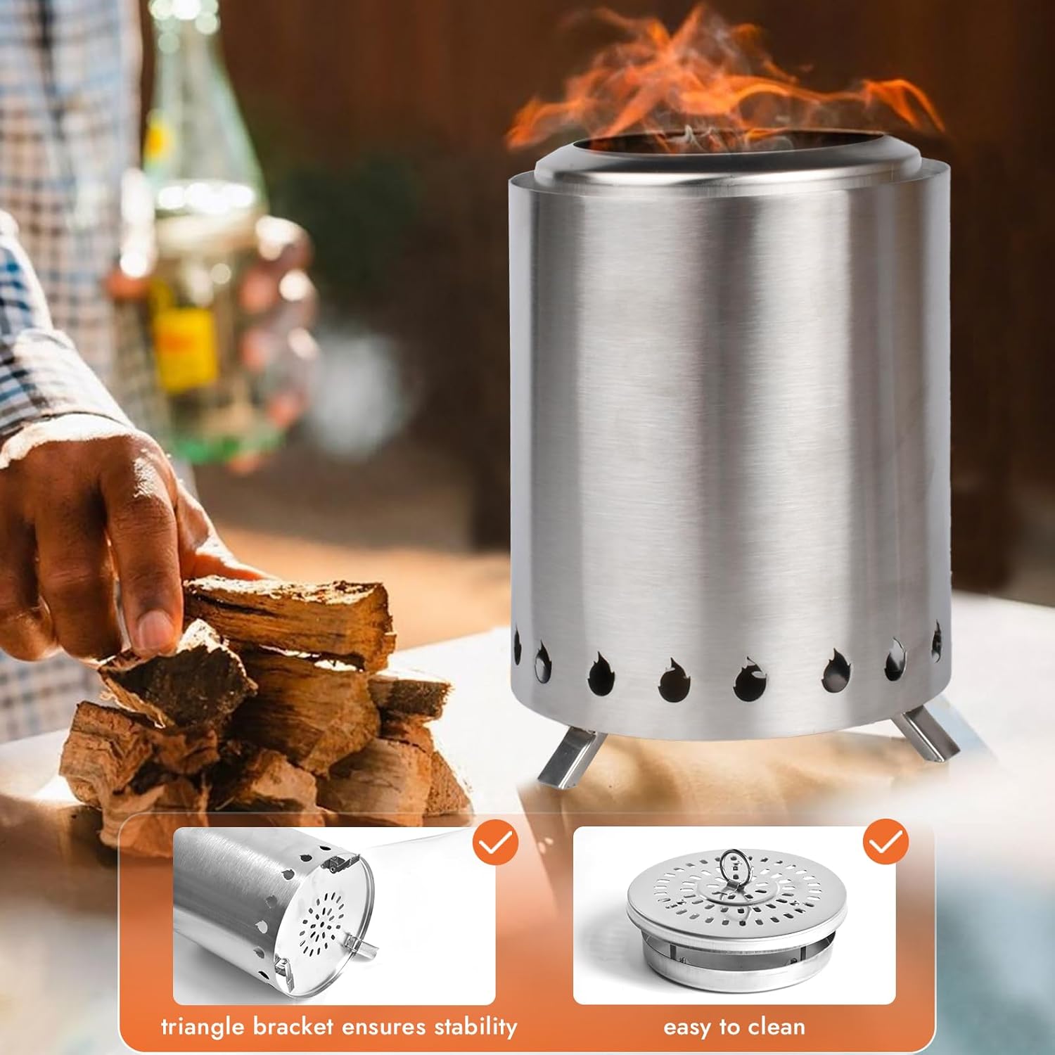 Tabletop Fire Pit Outdoor, Wood Pellet Table Top Firepit, 7 Inch Mini Fire Pit with Removable Ash-Pan, Firepit with Carry Bag for Outside Patio Camping Backyard Picnic