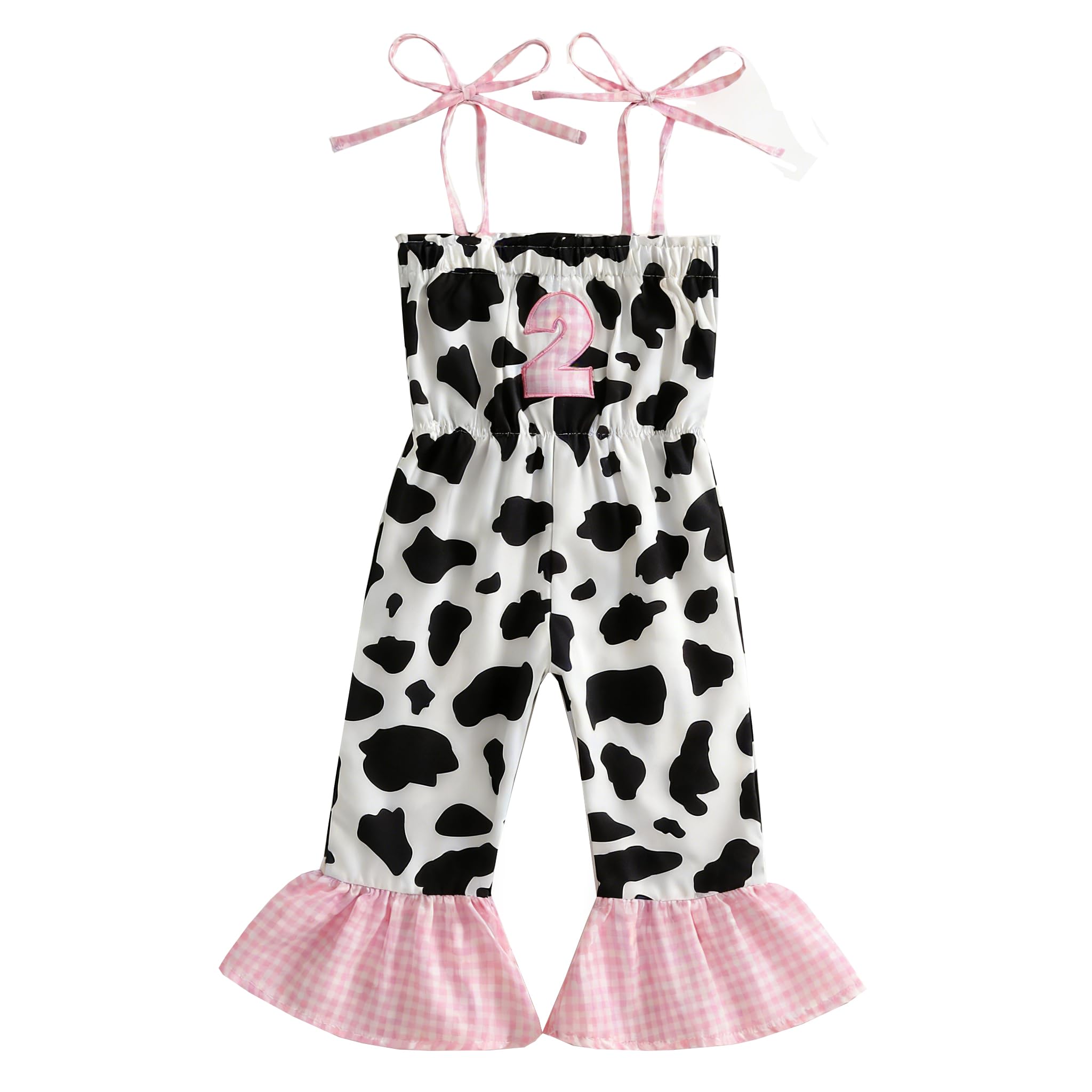 First Birthday Outfit Cow Girl Jumpsuit Sleeveless Straps Romper 1st 2nd One Two Year Old Girl Birthday Clothes