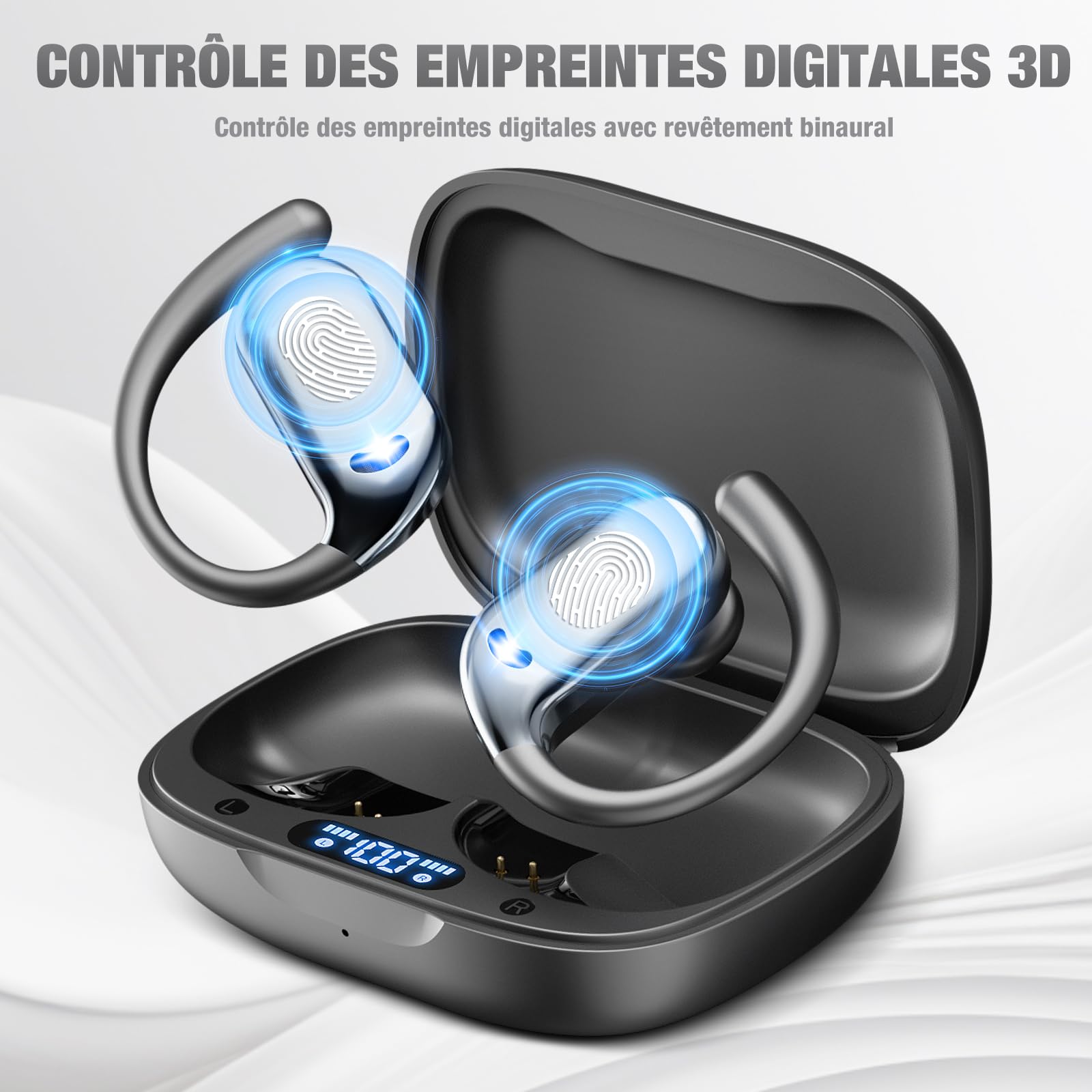 Ecouteurs Bluetooth sans Fil Sport, 2024 Écouteur Bluetooth 5.4 HiFi Stéréo, Ecouteurs sans Fil avec ENC Antibruit Mic, Oreillette Bluetooth Running IP7 Étanche, 50H Casque Bluetooth Écran LED, Noir