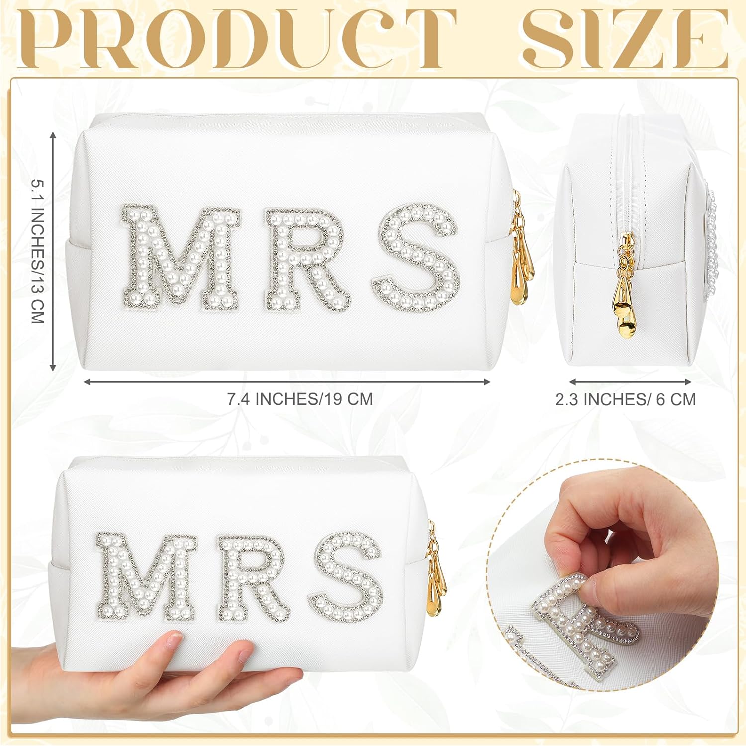 Xtinmee Personalized Initial Wedding Bride Slippers MRS Pearl Letter Makeup Bag Bridal Shower Gifts for Wedding Day (H) - Image 2