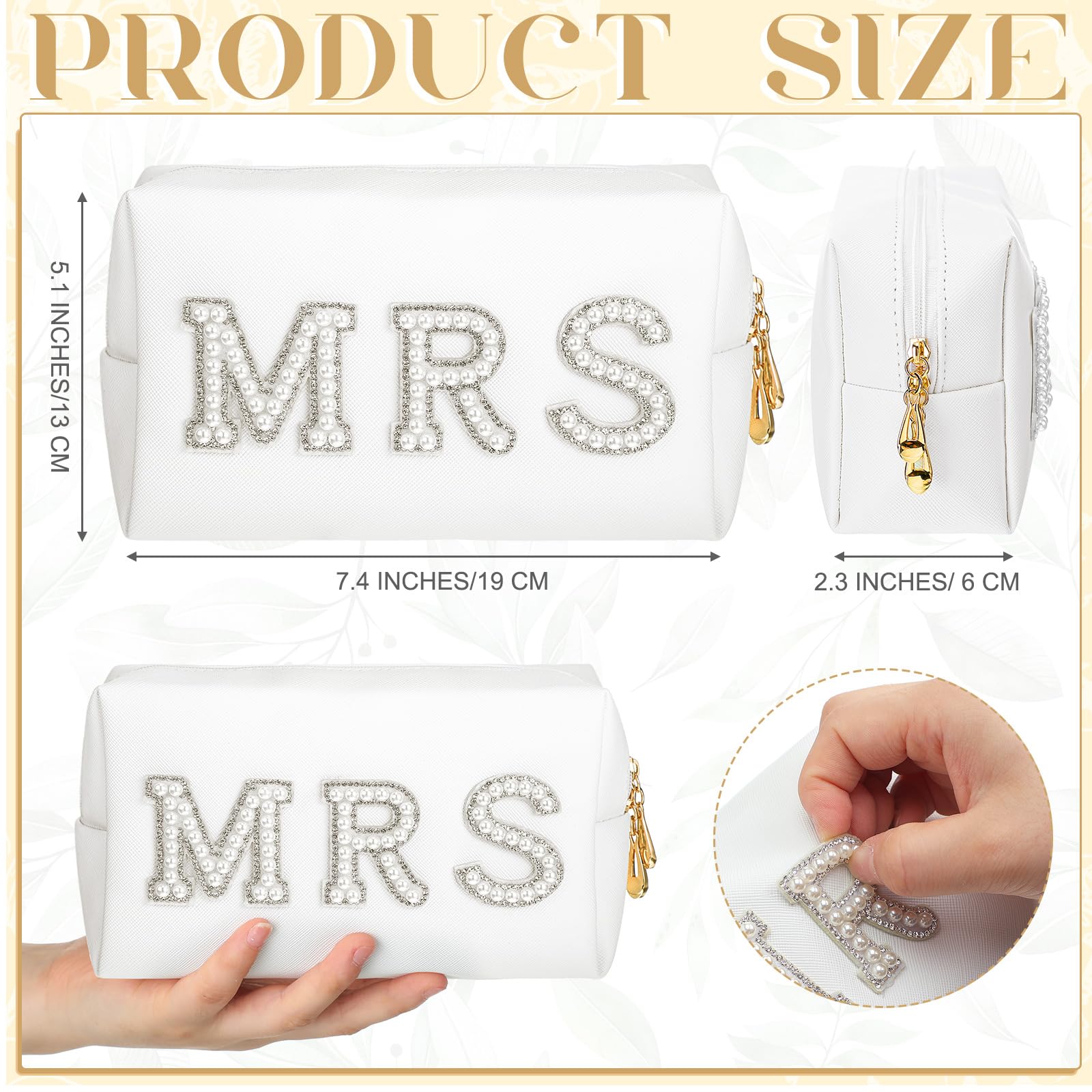 Xtinmee Personalisierte Hochzeits-Braut-Hausschuhe, MRS, Perlen-Brief, Make-up-Tasche, Brautparty, Geschenke für Hochzeitstag