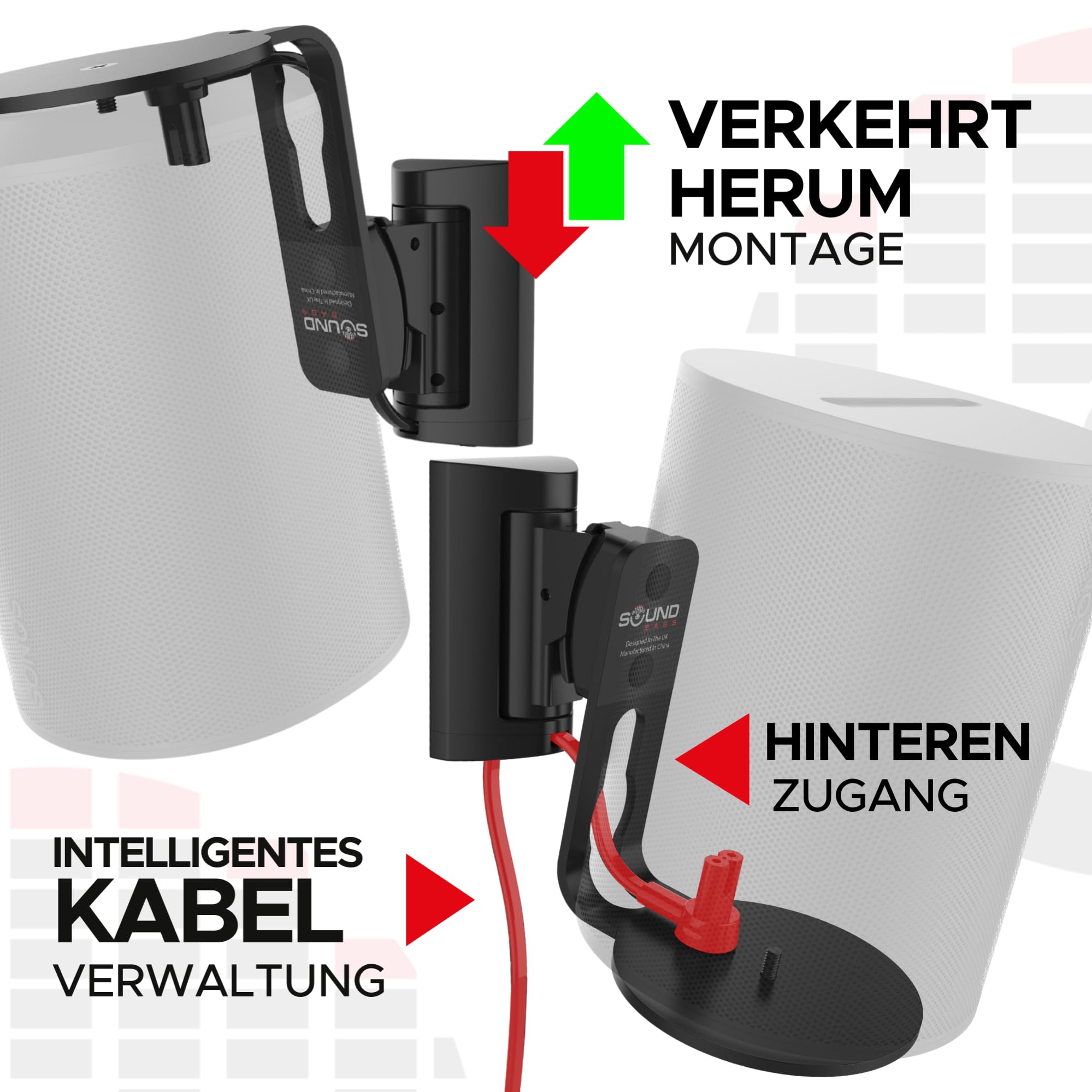 Sound bass ERA 100 Wandhalterung – Neigbar und Schwenkbar, Schwarz, Doppelpack (2 STK.), Kompatibel mit Sonos ERA100 & ERA 100 SL, Einfache Installation, Inklusive Montageset, Paar